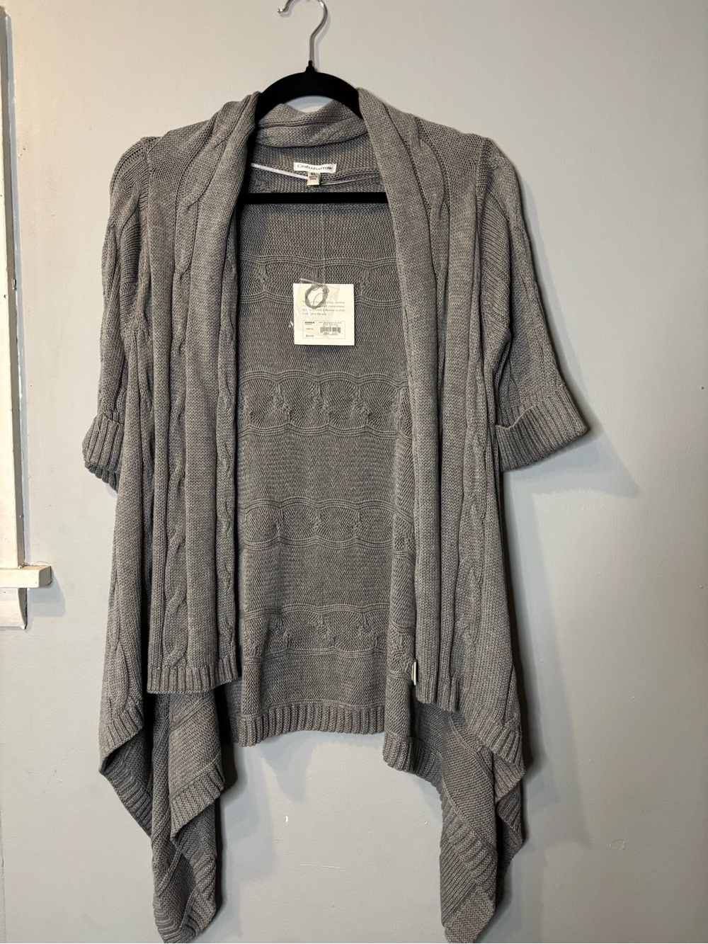 croft & barrow Gray Open-Front Cable Knit Draped Cardigan